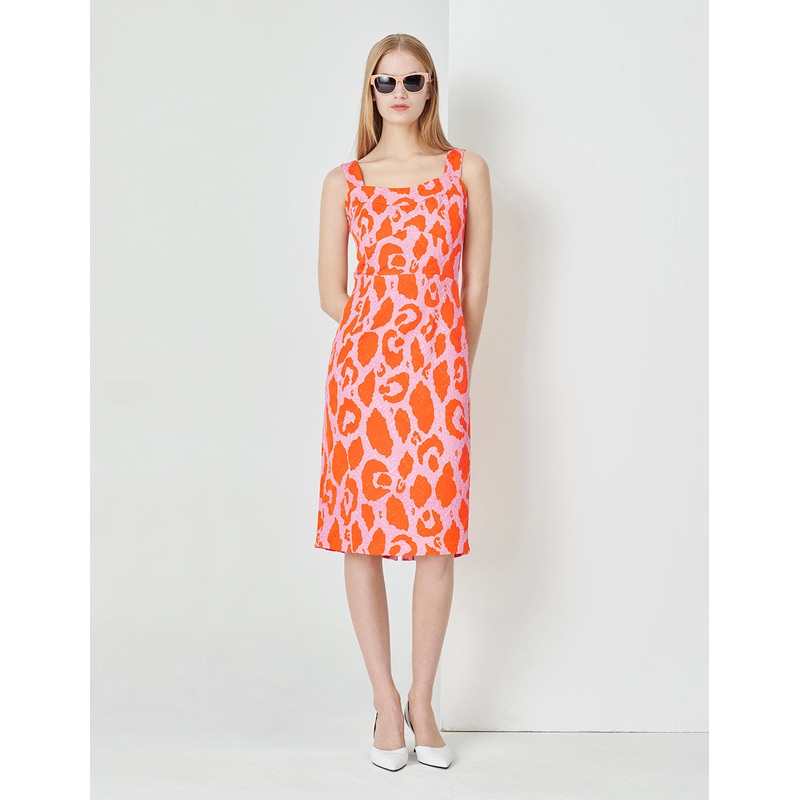 Sling Straight Slit Jacquard Dress