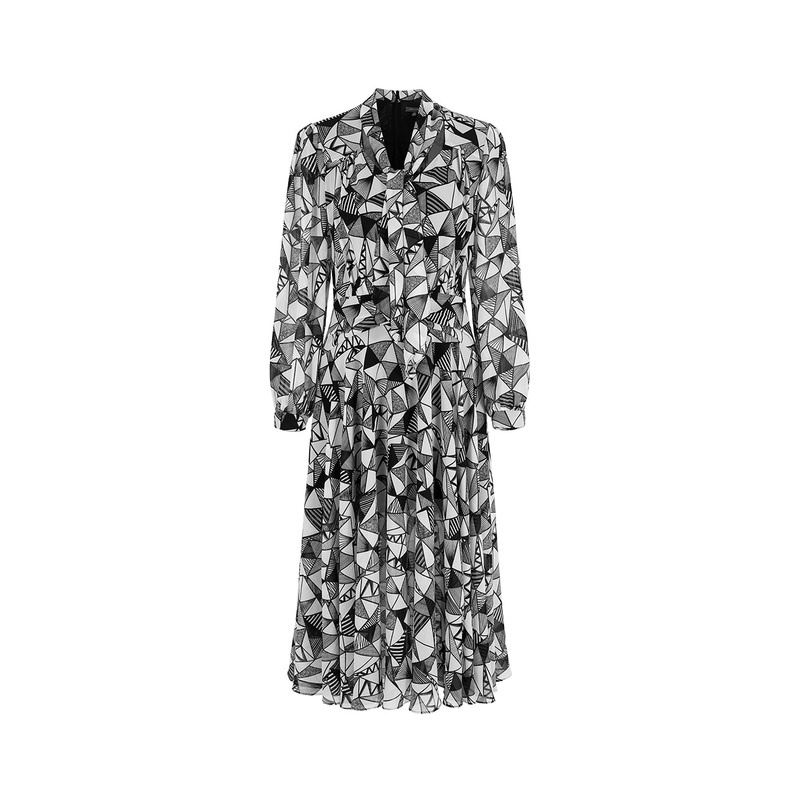 V-Neck Bow Print Dress