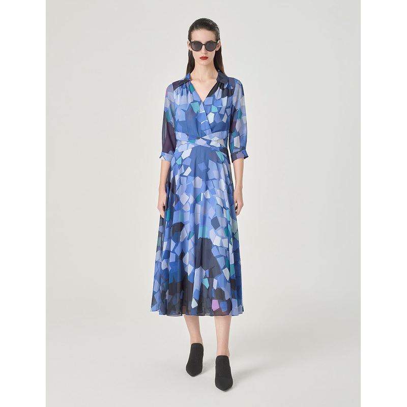 V-Neck Cross Print Dress