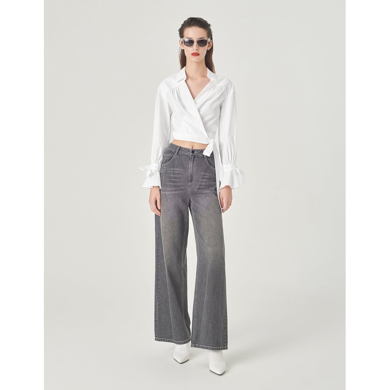 V-Neck Cross Strap White Blouse