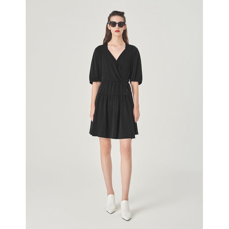 V-Neck Long Balloon Sleeve Dress
