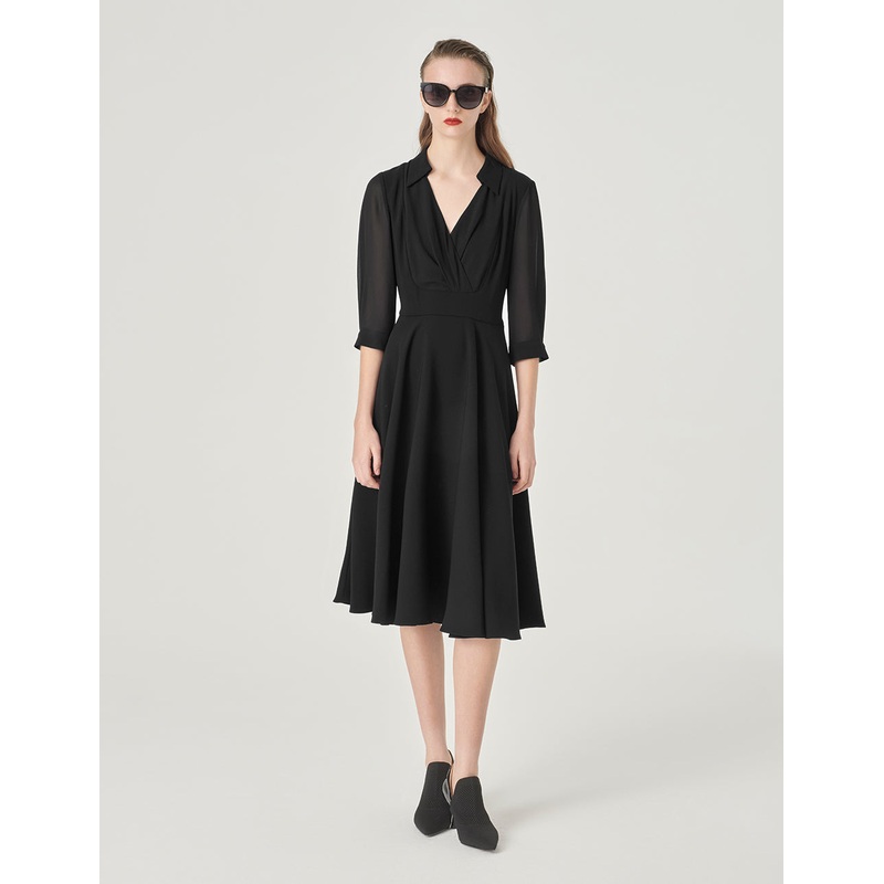 V-Neck Mid-Sleeve A-Hem Skirt