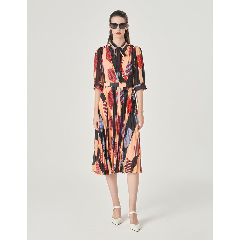 V-Neck Mid-Sleeve Printed Dress