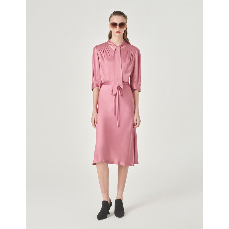 V-Neck Short Sleeves Pink Fishtail Dress