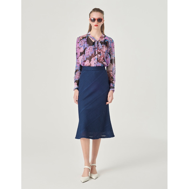 V-Neck Silk Printed Blouse