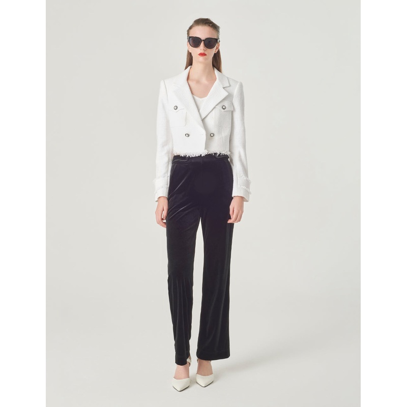 White Fringed Tweed Short Blazer
