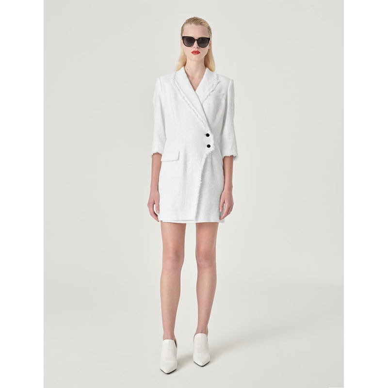 White Lapel Collar Tweed Dress