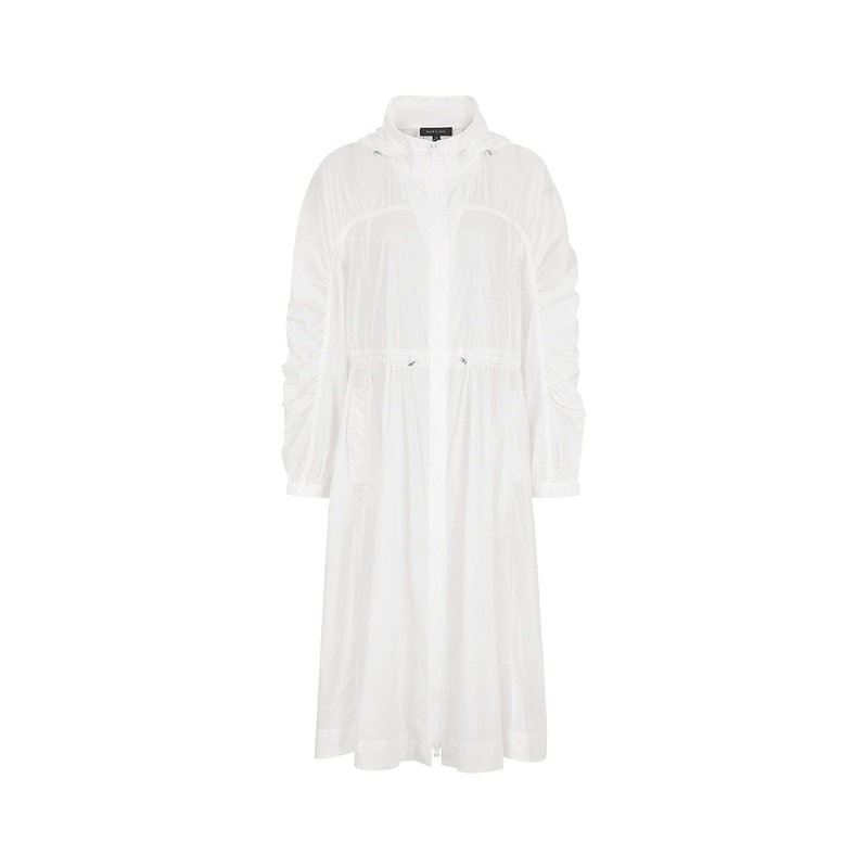 White Pleated A-Hem Long Windbreaker