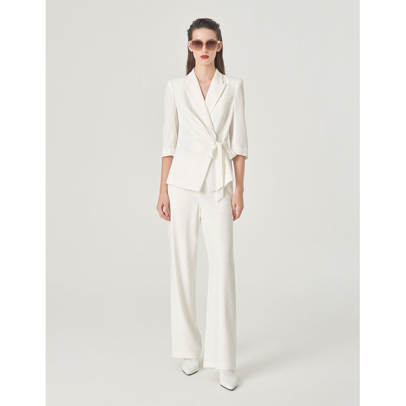 White Pleated Strappy Blazer