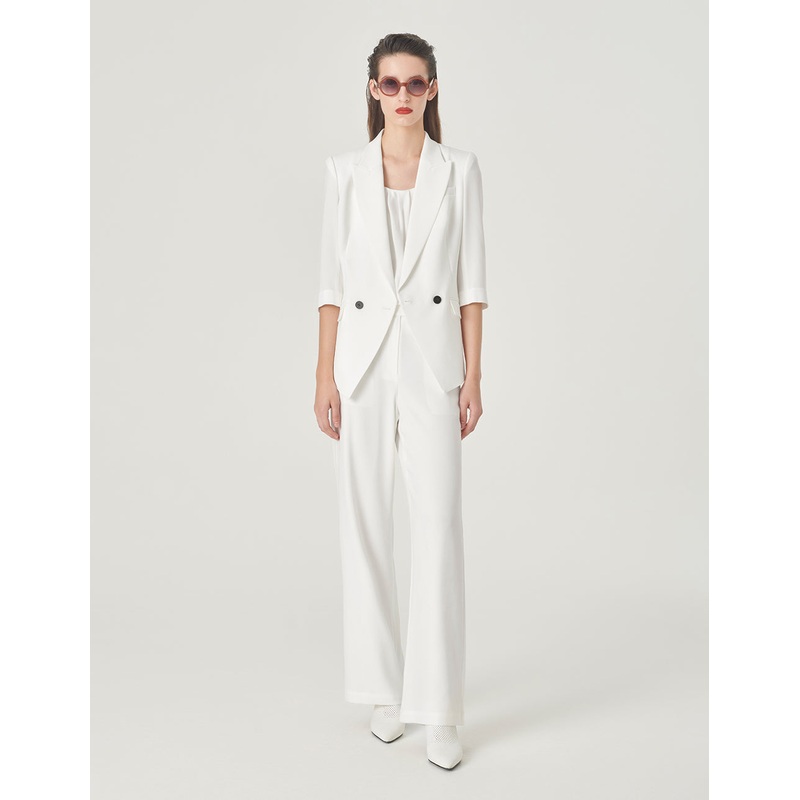 White Straight Wide Leg Pants