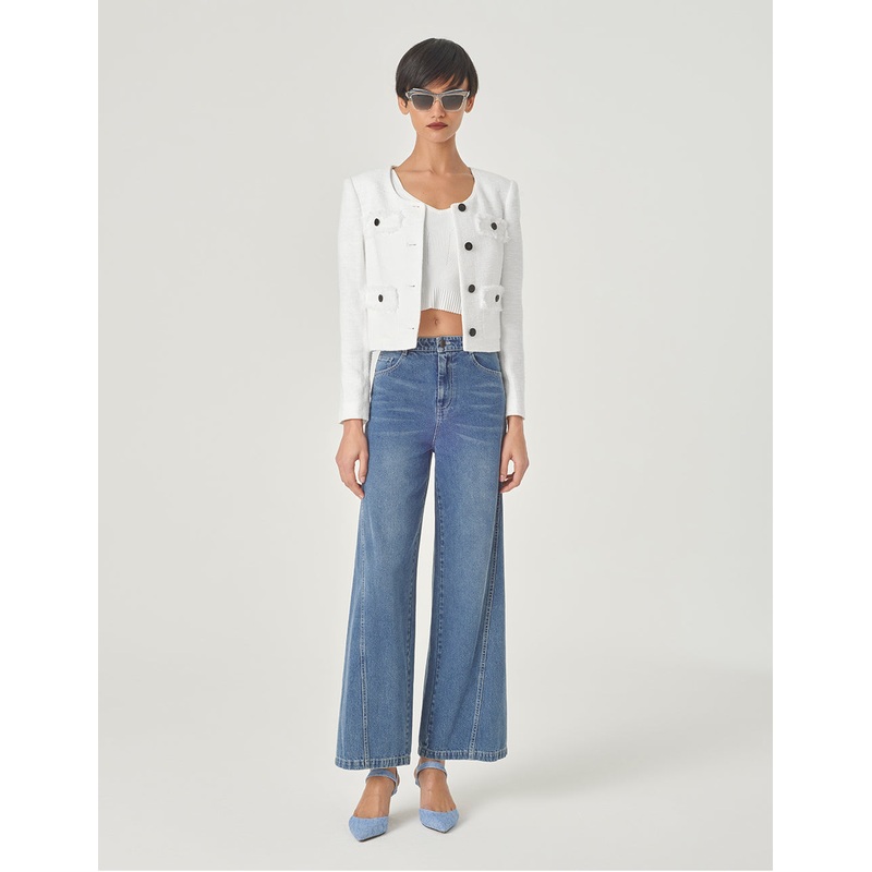 White U-Shaped Collar Box Silhouette Short Jacket