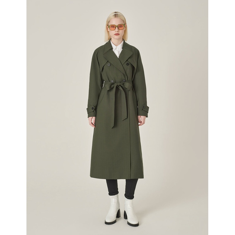 Army Green Lapel Double-Breasted Coat