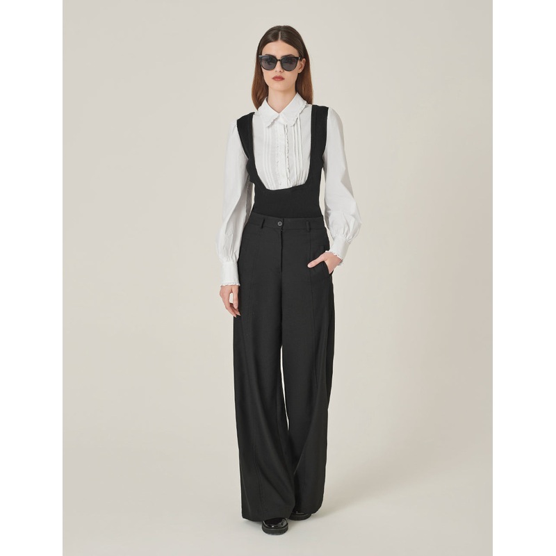 Black And White Contrasting Needlework Blouse