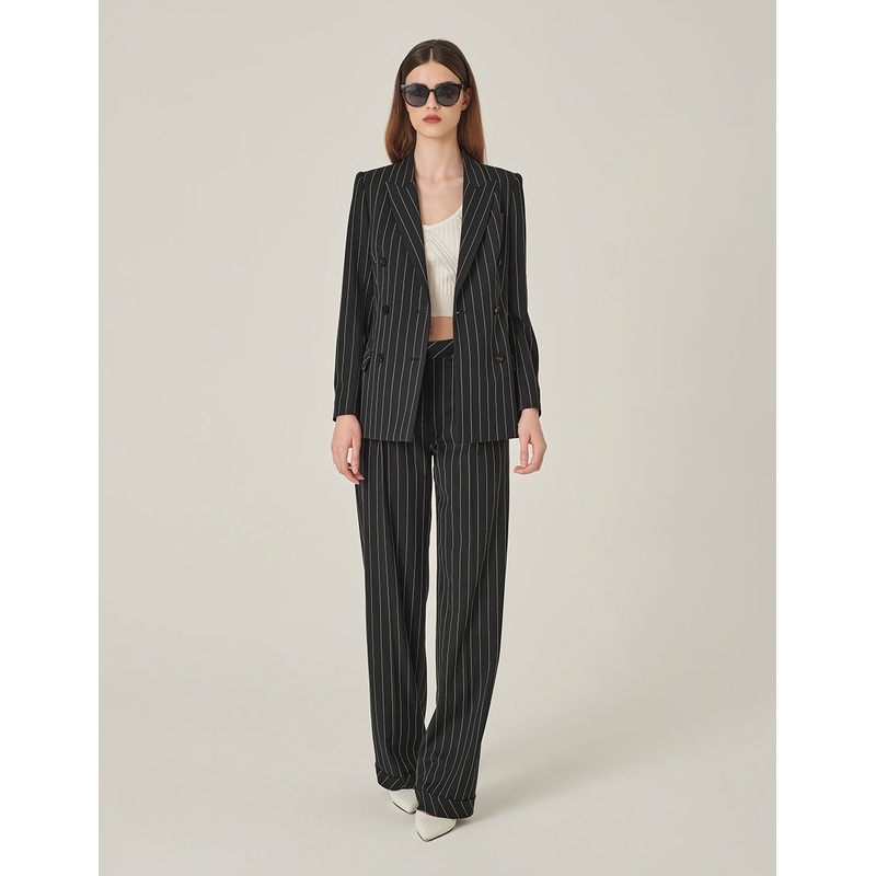 Black And White Striped Straight Pants