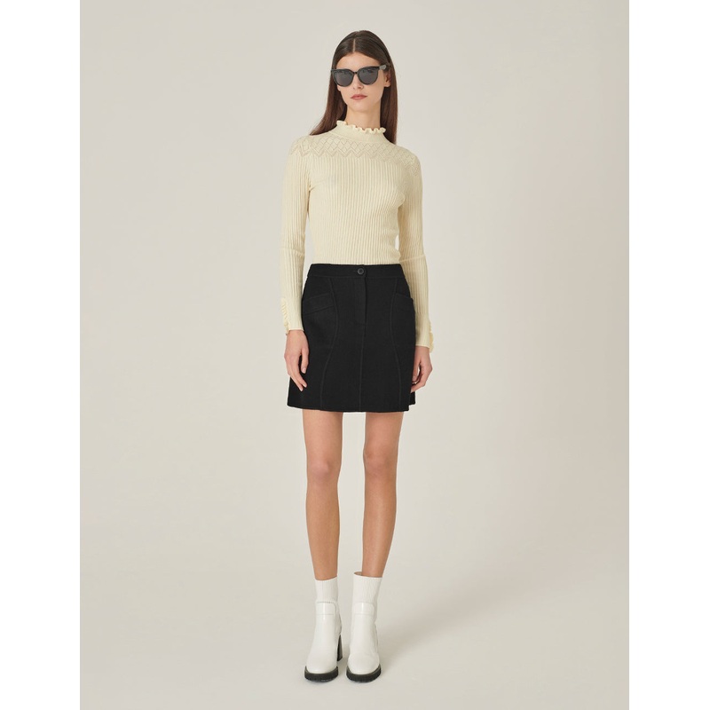 Black Curved Split Mini Skirt