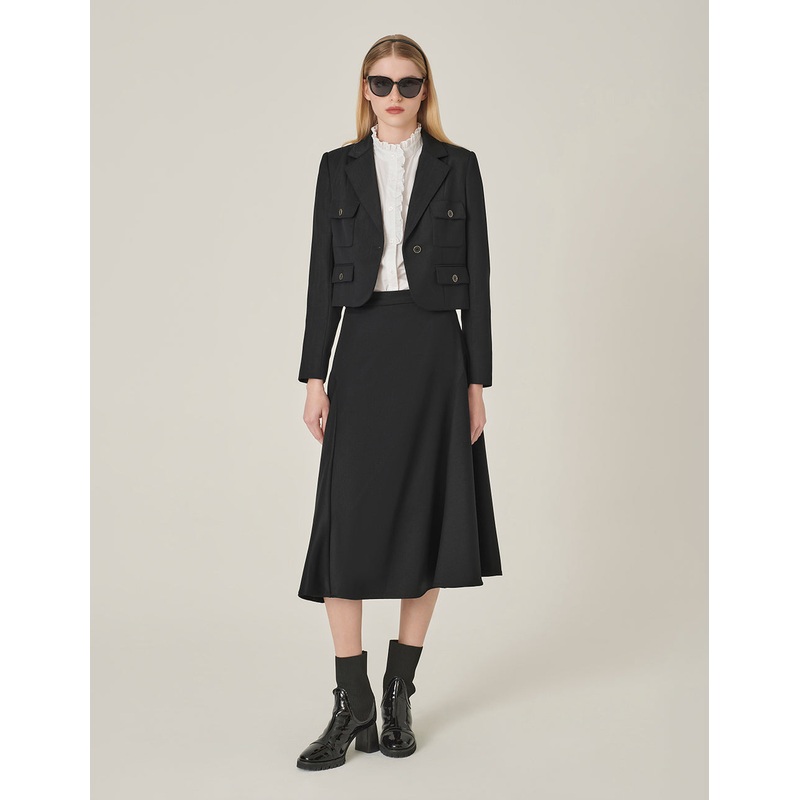 Black Curved Split Skirt