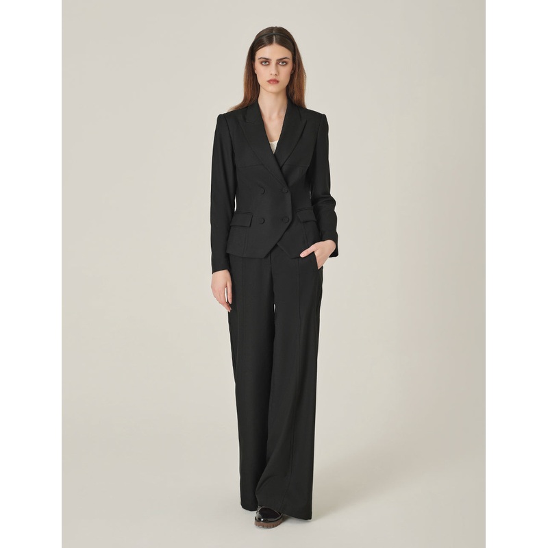 Black Double-Breasted Faux Wool Blazer