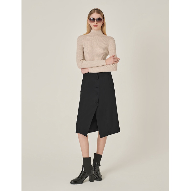 Black Hem Slit Small A Hem Skirt
