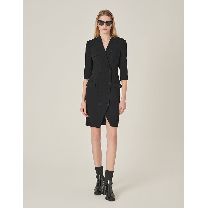 Black Lapel Double-Breasted Suit Dress