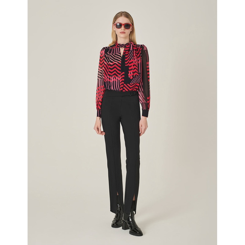 Black Metal Buckle Slim-Fit Pants