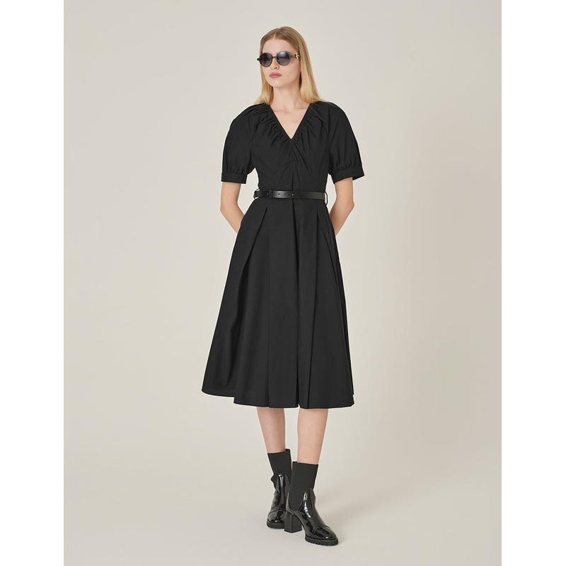 Black V-Neck Swing Dress