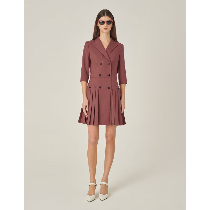Brick Red Double-Breasted Lapel Suit Dress