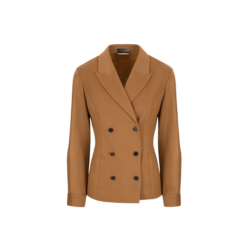 Camel Lapel Double-Breasted Blazer