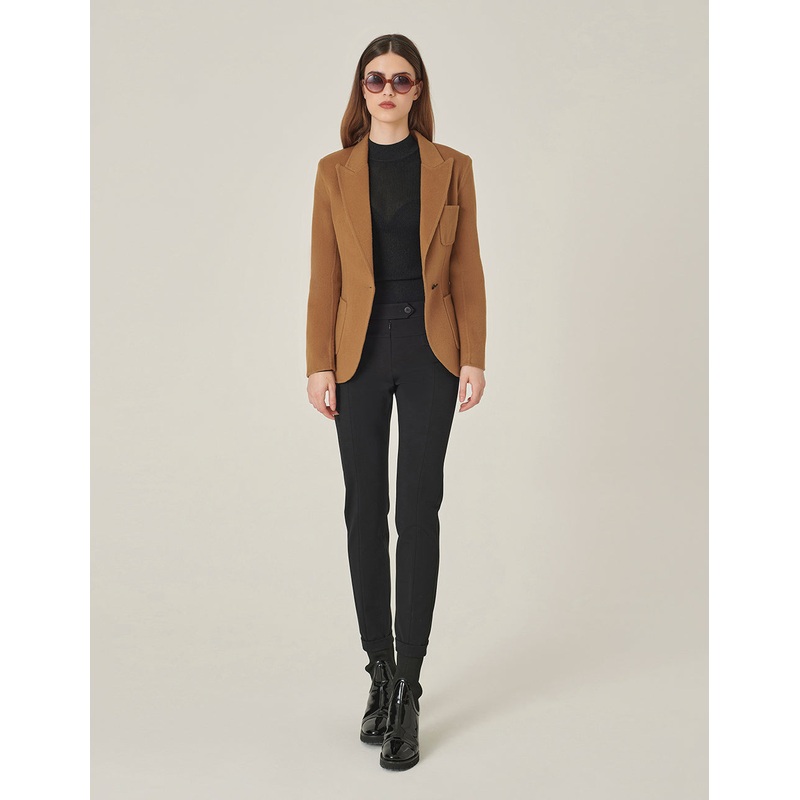 Camel Wool Double-Faced Lapel Collar Single-Button Blazer