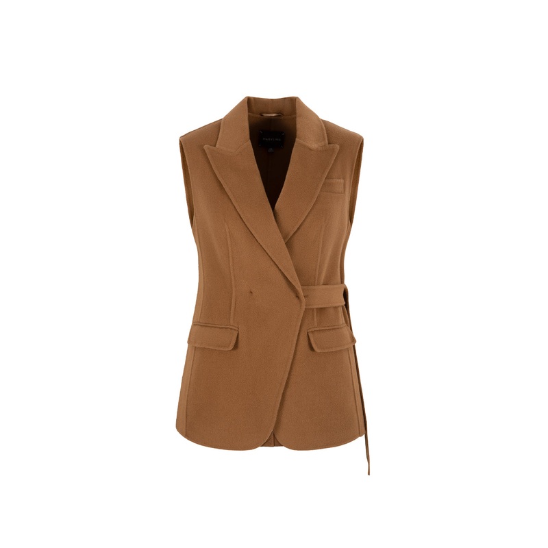 Camel Wool Suit-Style Reversible Vest