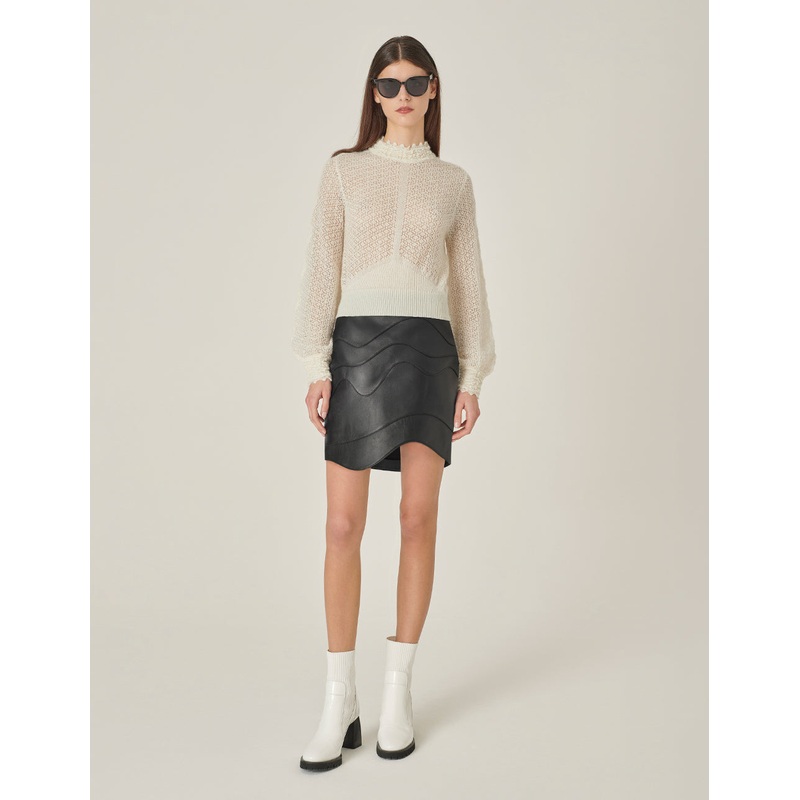 Crew-Neck Hollow Long-Sleeve Mohair Knitted Pullover