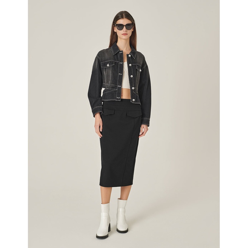 Cutout Waist Denim Jacket