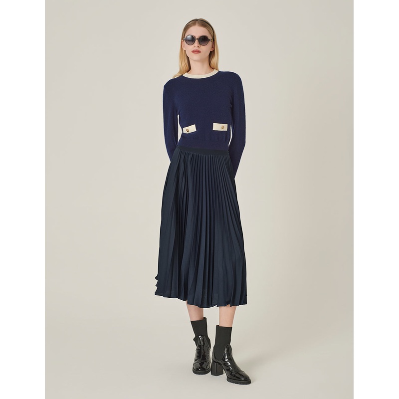 Dark Blue Sun Pleated Skirt