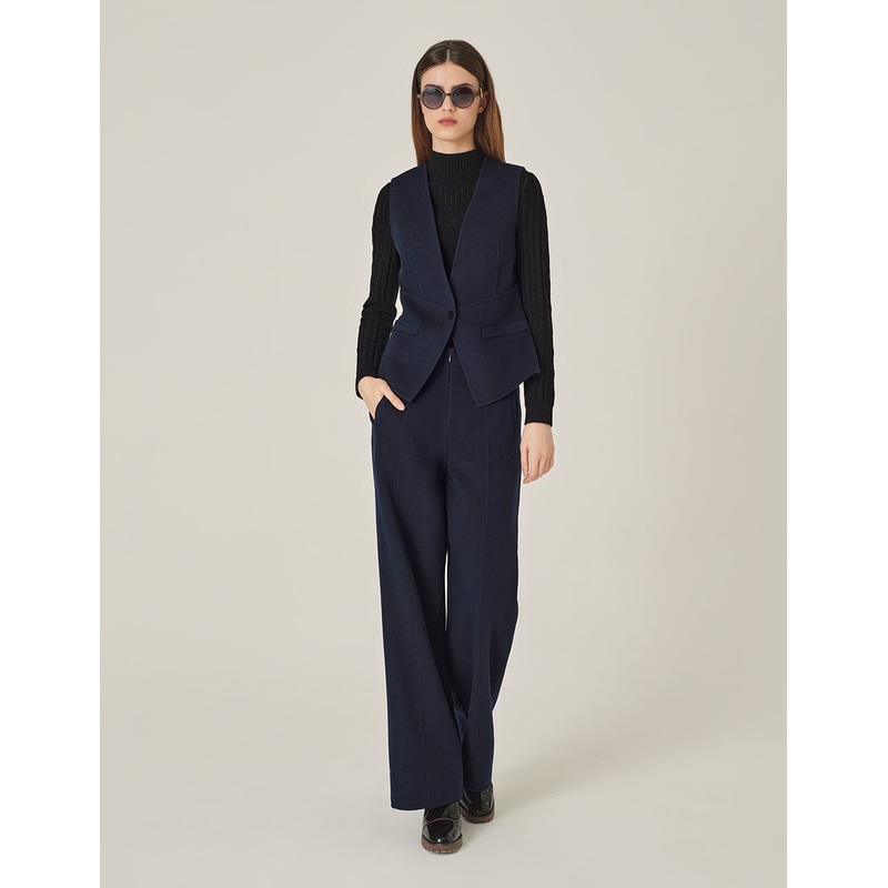 Dark Blue V-Neck Double-Sided Woolen Vest