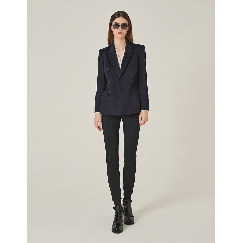 Dark Blue Wool Lapel Double-Breasted Blazer
