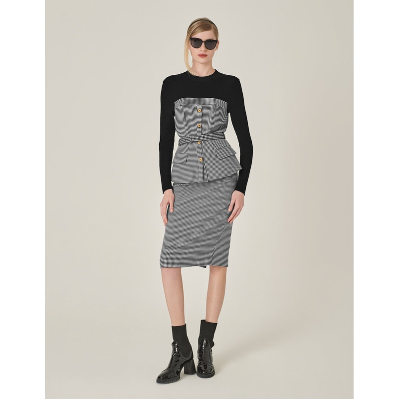 Houndstooth Straight-Fit Bodycon Knee-Length Skirt