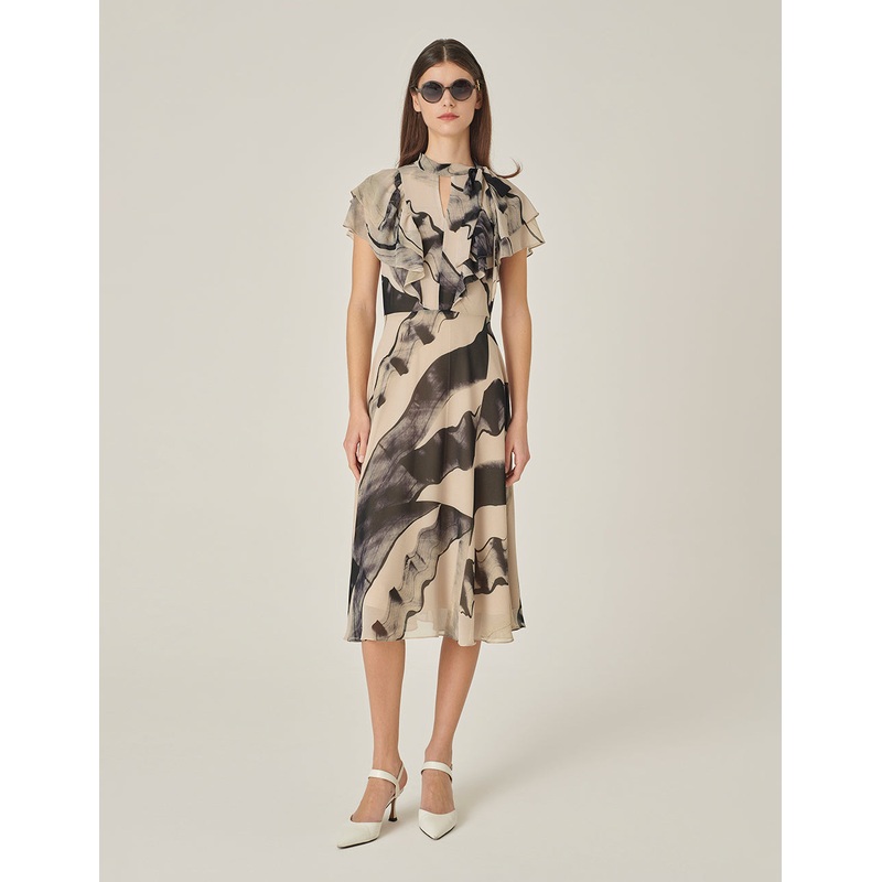 Ink Glacier Printed French Tea Break Dress