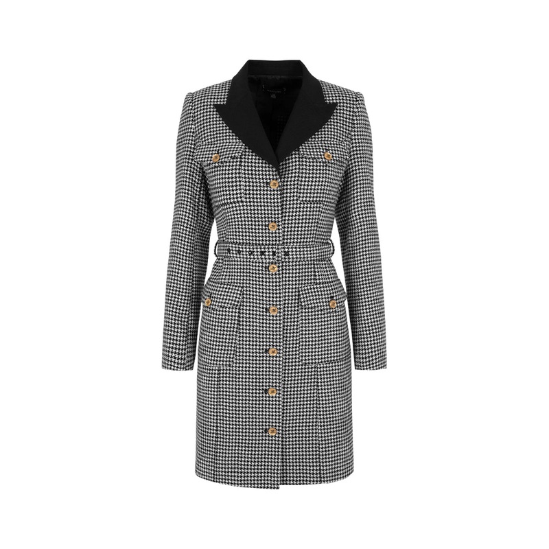 Lapel Houndstooth Straight Button-Up Midi Dress
