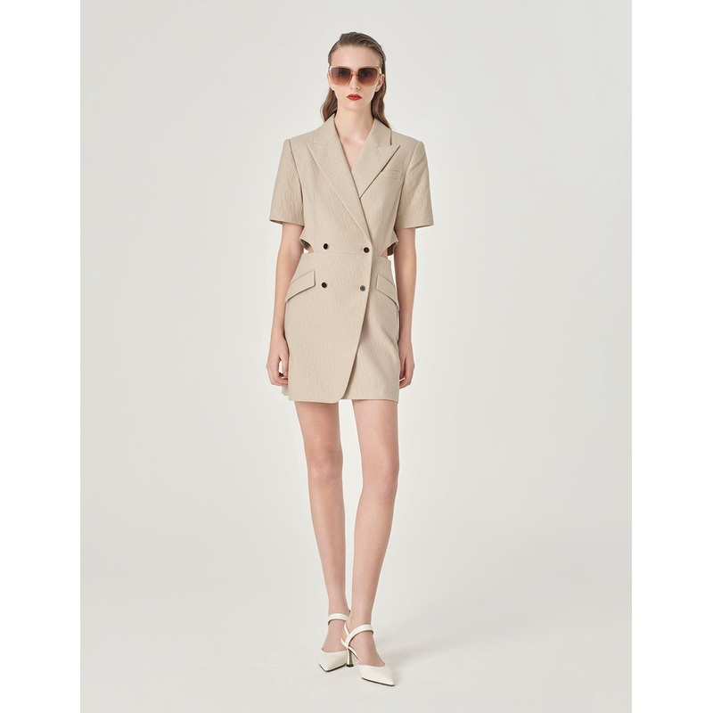 Logo Jacquard Suit Collar Short-Sleeved Dress