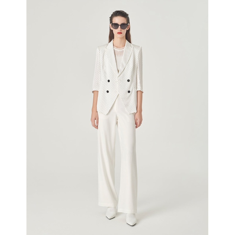 Mid-Length Sleeve Polka-Dots White Blazer