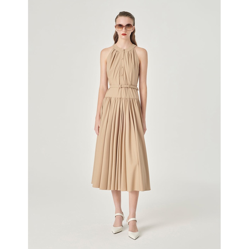 Off-The-Shoulder Pleated Slip Dress