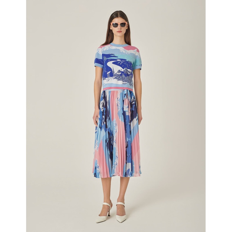 Printed Short-Sleeves Jacquard Knitted T-Shirt