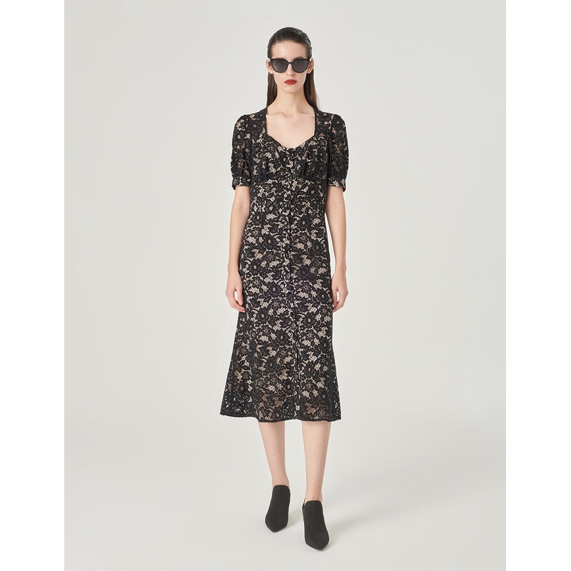 Puff Sleeve Fishtail Lace Dress