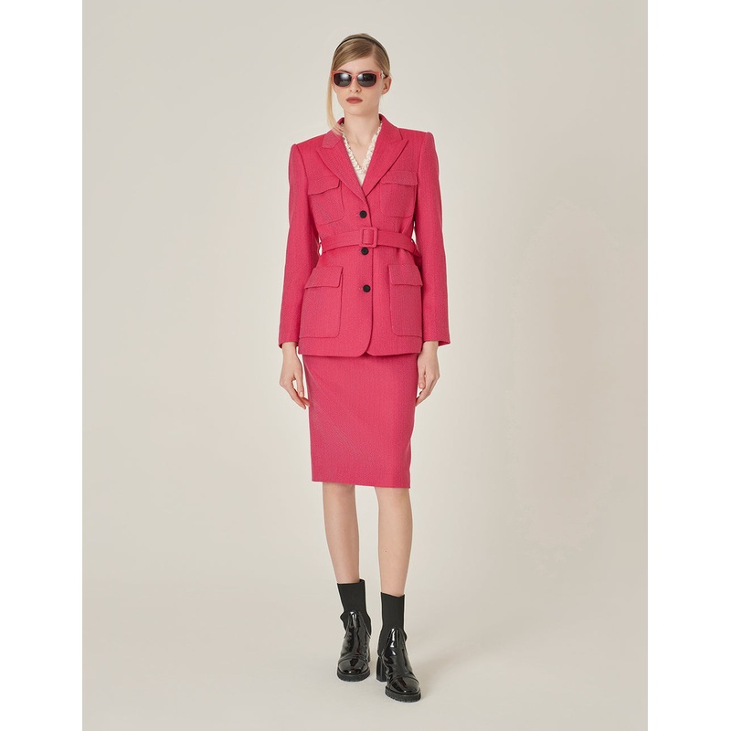 Red Herringbone Single-Breasted Wool Jacket