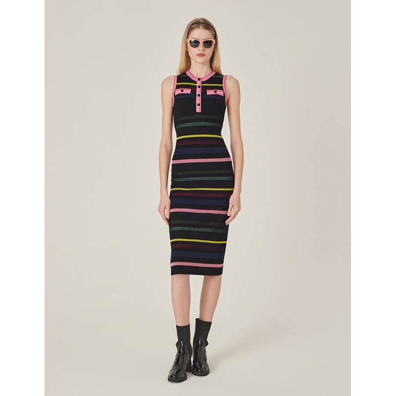 Round Neck Sleeveless Colorful Striped Knitted Dress