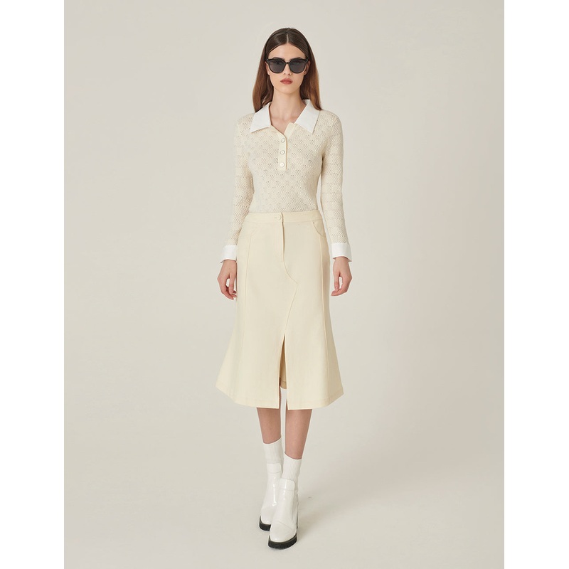 Shirt-Collar Patchwork Knitted Top