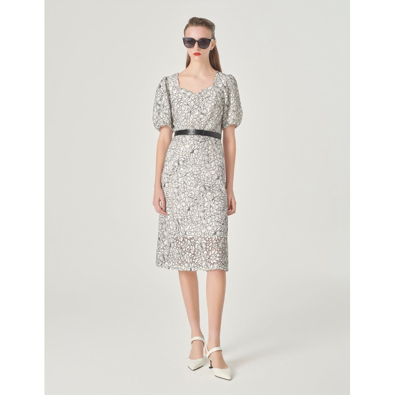 Square Neck Puff Sleeve Lace Dress