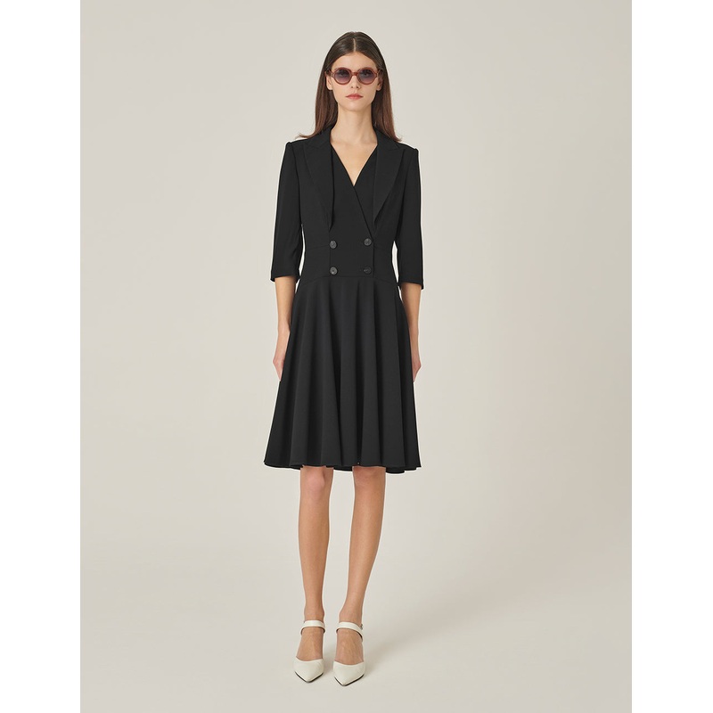 V-Neck A-Hem Black Suit Dress
