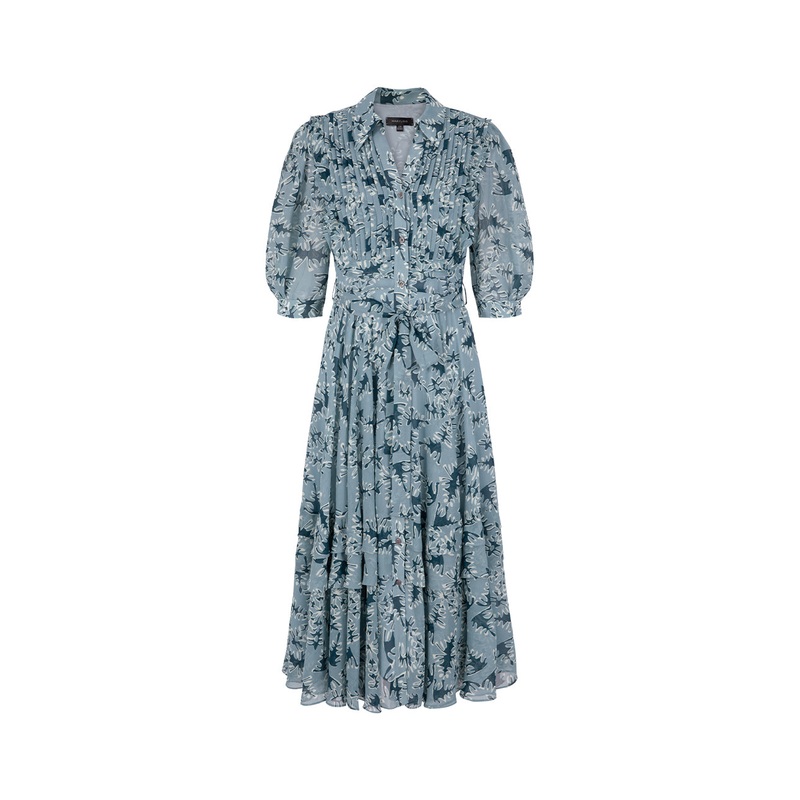 V-Neck Mid-Sleeve A-Hem Printed Dress