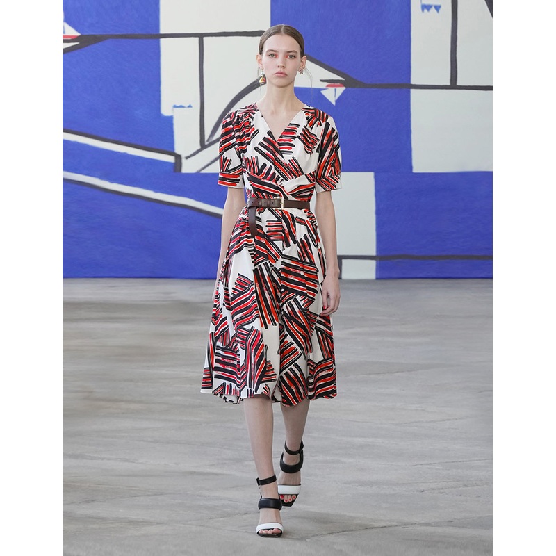 V-Neck Puffed Sleeves Dress