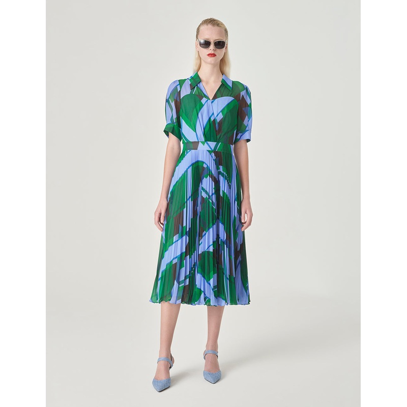 V-Neck Shirt Collar Mid-Sleeve Dress